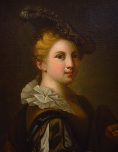 Jeune femme avec un chardonneret - École française du XVIIIe siècle - Romano Ischia